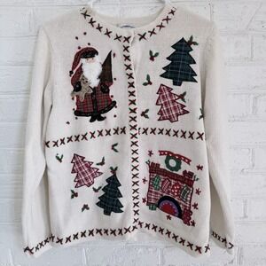 VTG Stitches In Time‎ Holiday Sweater Christmas Cardigan Size Small